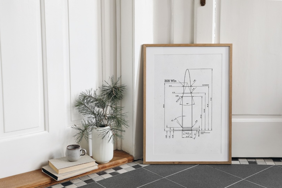 308 Win ritning poster ljus