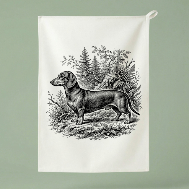 Korthårig tax - Kökshandduk 50x70 cm